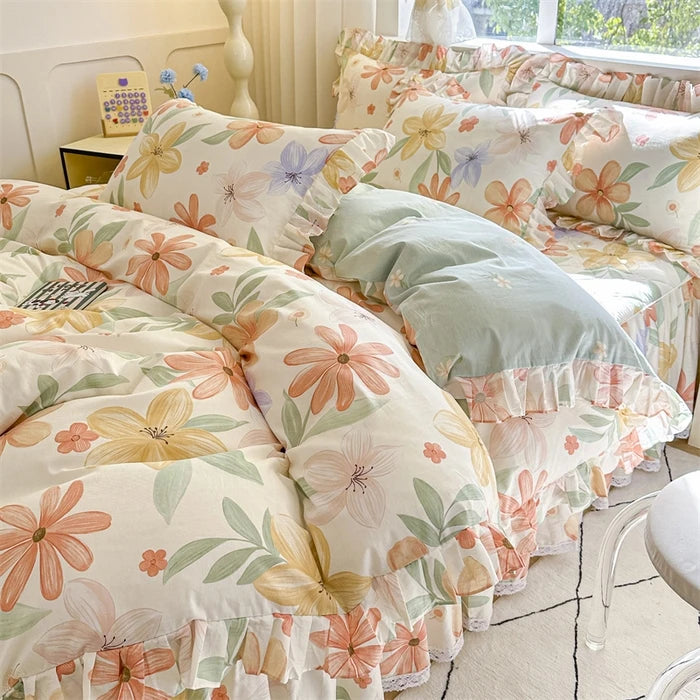 housse de couette en dentelle coton style coréen douce respirante