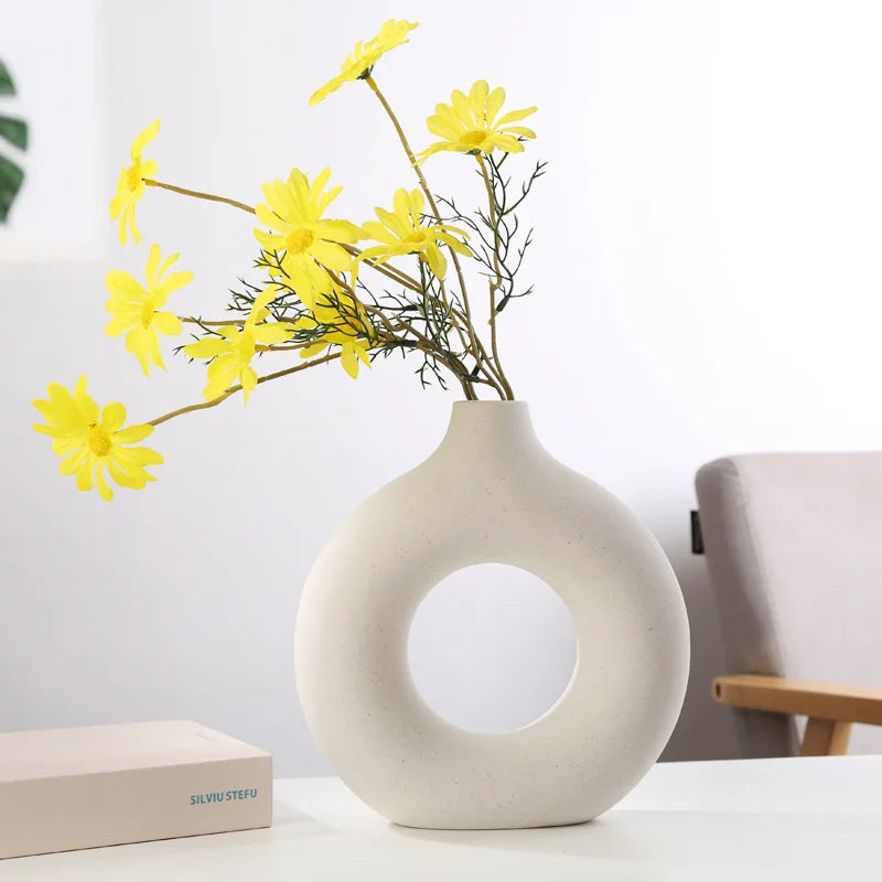 vase circulaire en céramique pour décoration intérieure et fleurs - vue 6 sur 12