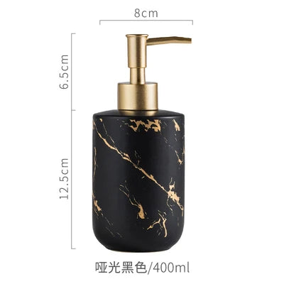 Black Marbled Bathroom Accessories Set, Ceramic Soap Dispenser, Toothbrush Holder, Box, Decoration - vue 11 sur 17