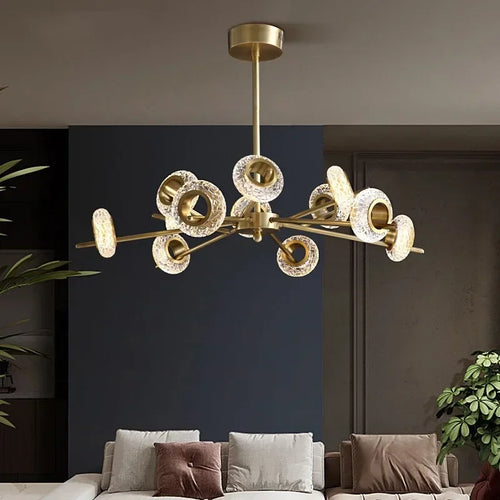Nordischer Kronleuchter aus Craquelé-Glas im modernen, minimalistischen Stil mit LEDs - vue 4 sur 10