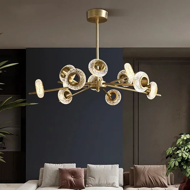 Nordischer Kronleuchter aus Craquelé-Glas im modernen, minimalistischen Stil mit LEDs - vue 3 sur 10