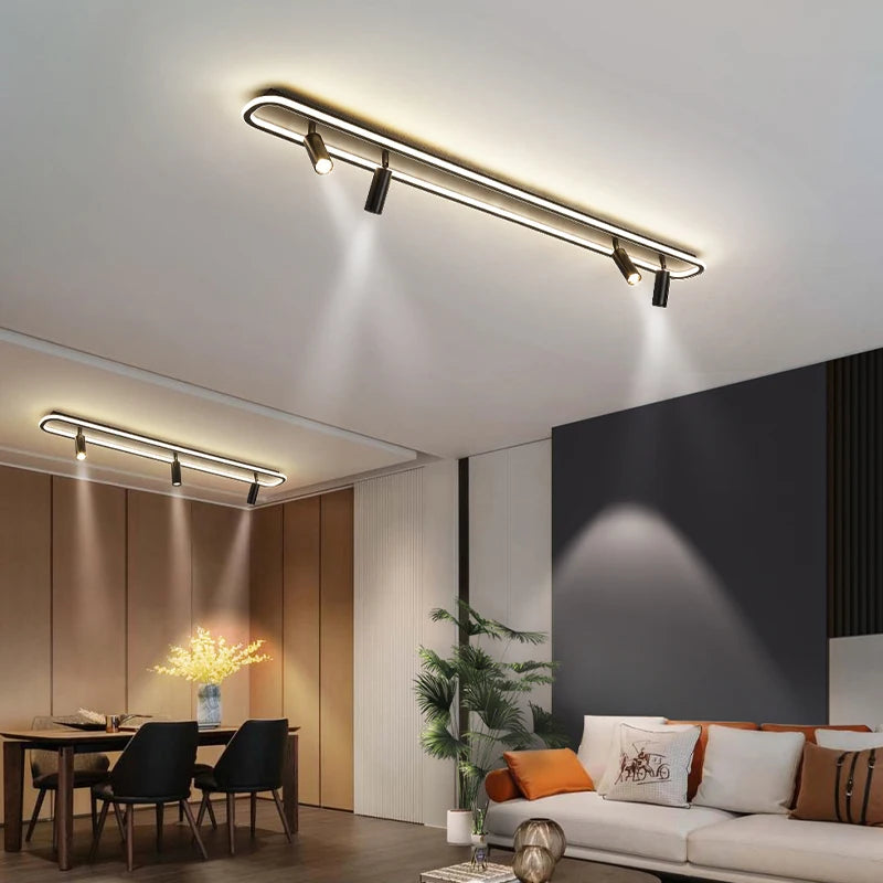 lustre led minimaliste en bande acrylique avec projecteur moderne - vue 3 sur 25