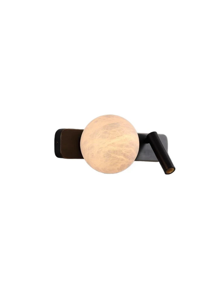Modern Minimalist Black Rotatable All Copper Natural Marble Wall Lamp, Bedroom Bedside Lamp, Light Luxury Living Room Wall Lamp - vue 7 sur 7