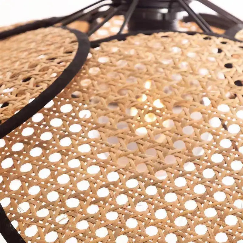 lampadaire rétro en rotin tissé design chinois pour décoration intérieure - vue 6 sur 9