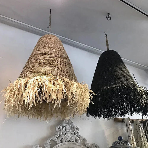 Pendelleuchte aus Rattan im Retro-Stil Wabi Sabi für die Innendekoration - vue 5 sur 11