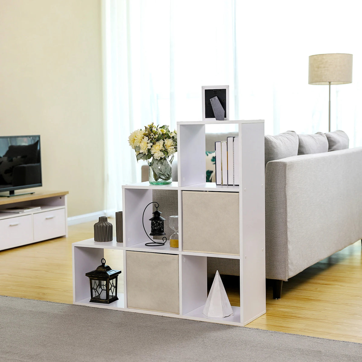 VASAGLE Stair Shelf, Bookcase, Step Shelf, Standing Shelf, with 6 Cubes, Ladder Shelf, Room Divider, Cube Shelf - vue 3 sur 8
