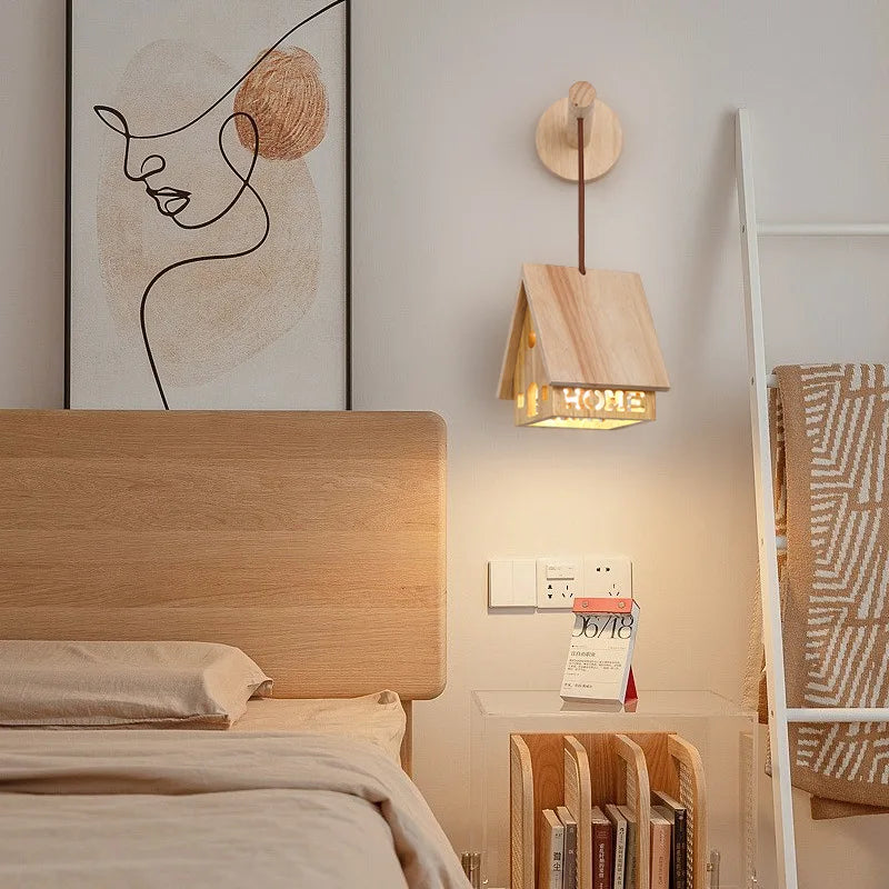 lustre en bois massif pour chambre d'enfant style minimaliste LED - vue 4 sur 6