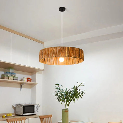 Pendelleuchte aus Rattan im asiatischen Stil mit dimmbarem Leuchtmittel und verstellbarem Kabel - vue 2 sur 8