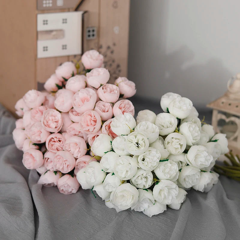 bouquet de 27 roses et pivoines artificielles en soie décoratif - vue 6 sur 12