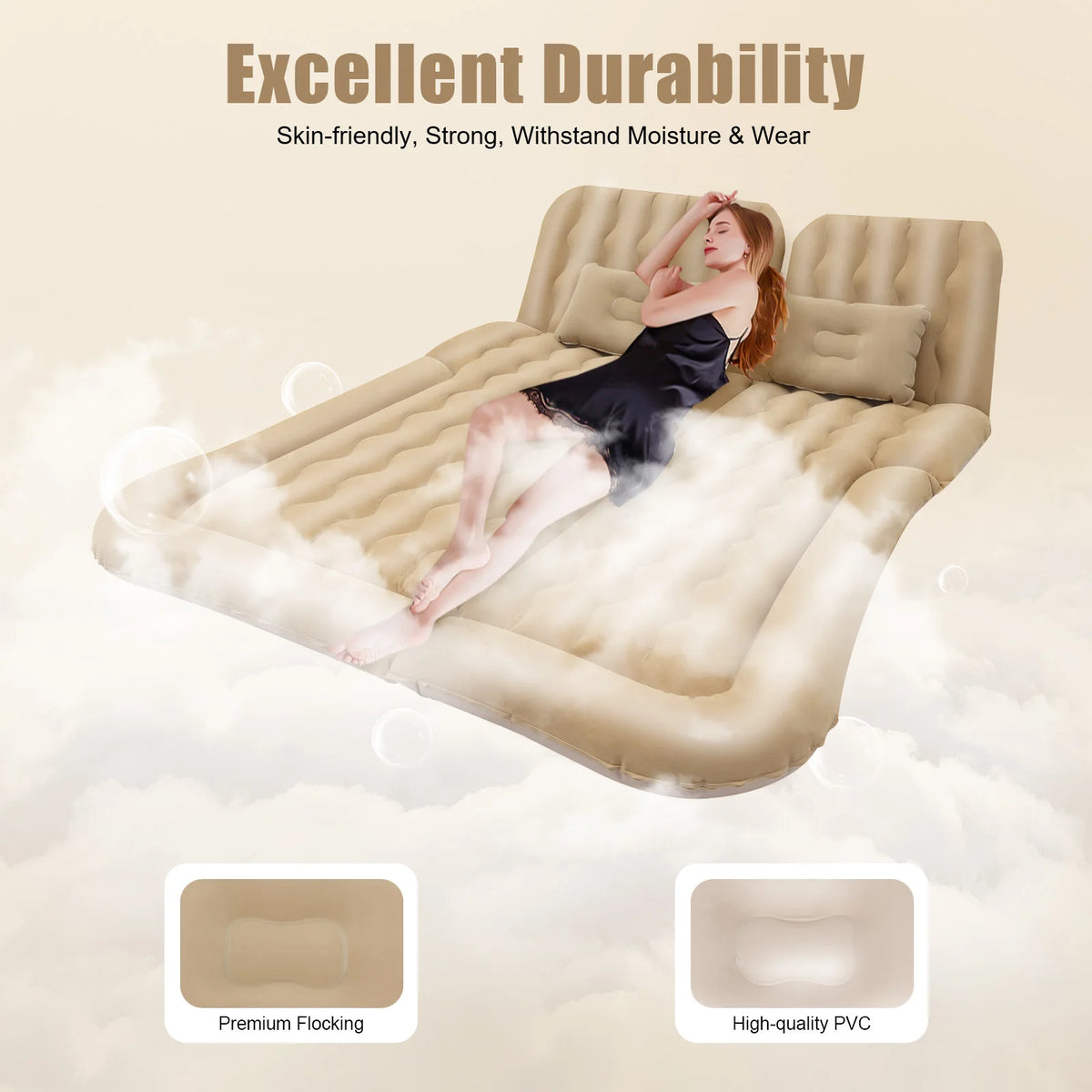 Inflatable Suv Car Mattress With Air Pump, Car Rear Seat Sleep Bed, Travel Tent (Beige)