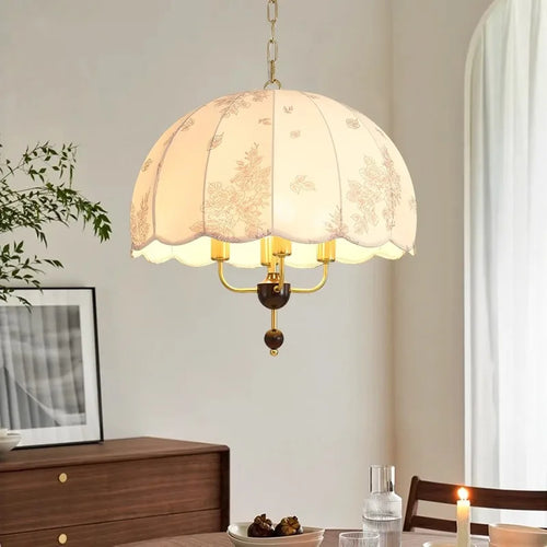 lustre médiéval français vintage en bois et tissu