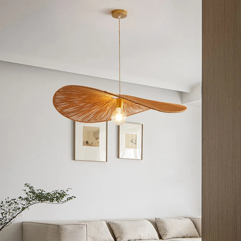 suspension en rotin tissé style asiatique pour éclairage intérieur - vue 3 sur 8