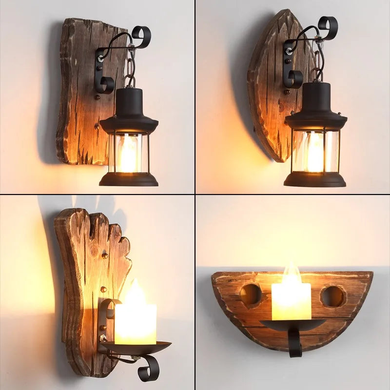 Applique murale LED industrielle rétro en bois - vue 4 sur 21