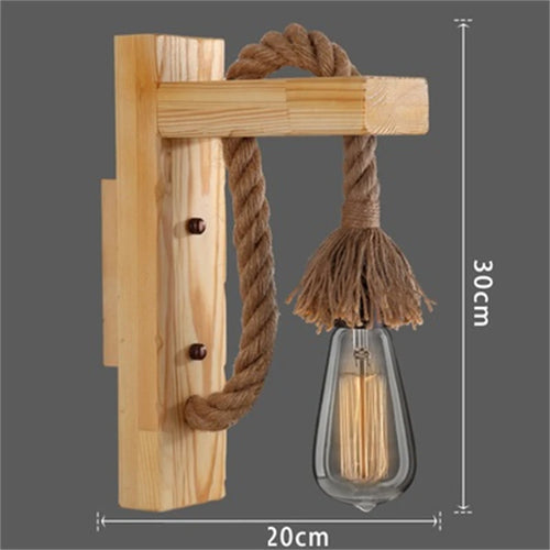 Vintage Industrie-Wandleuchte aus Holz und Hanfseil LED LOFT
