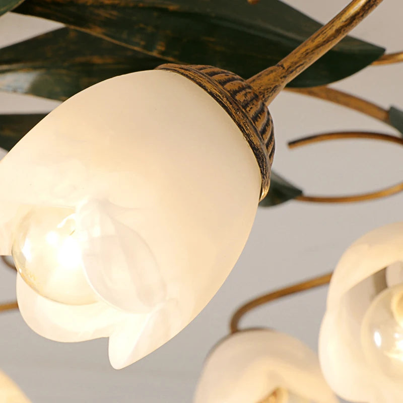 Französische Retro-Deckenleuchte mit Blumen aus Kupfer für Wohnzimmer und Schlafzimmer - vue 6 sur 6