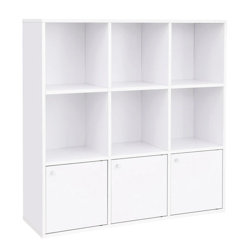 VASAGLE Bookshelf for Home Office, 9-Cube Bookcase Display Shelf, Freestanding Cube Unit Storage Rack with 3 Bottom Cabinets