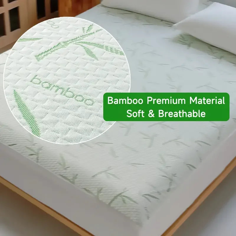 1pc Waterproof Bamboo Mattress Cover (Without Pillowcase), Cooling & Breathable Fitted Bed Sheet With 6-14inches Deep Pocket - vue 4 sur 7