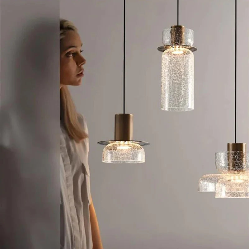 lustre en verre craquelé design rétro pour intérieur moderne - vue 4 sur 11