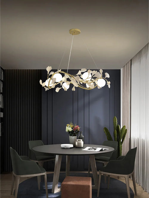 Kronleuchter mit Ginkgoblättern und dekorativer LED-Beleuchtung im modernen Design - vue 3 sur 8