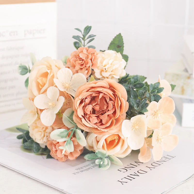 fleurs artificielles soie pivoine hortensia décoration mariage bouquet - vue 40 sur 40
