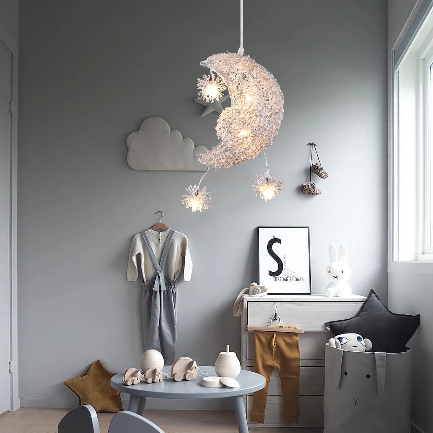 lustre led romantique moderne en forme de lune et étoile - vue 3 sur 14