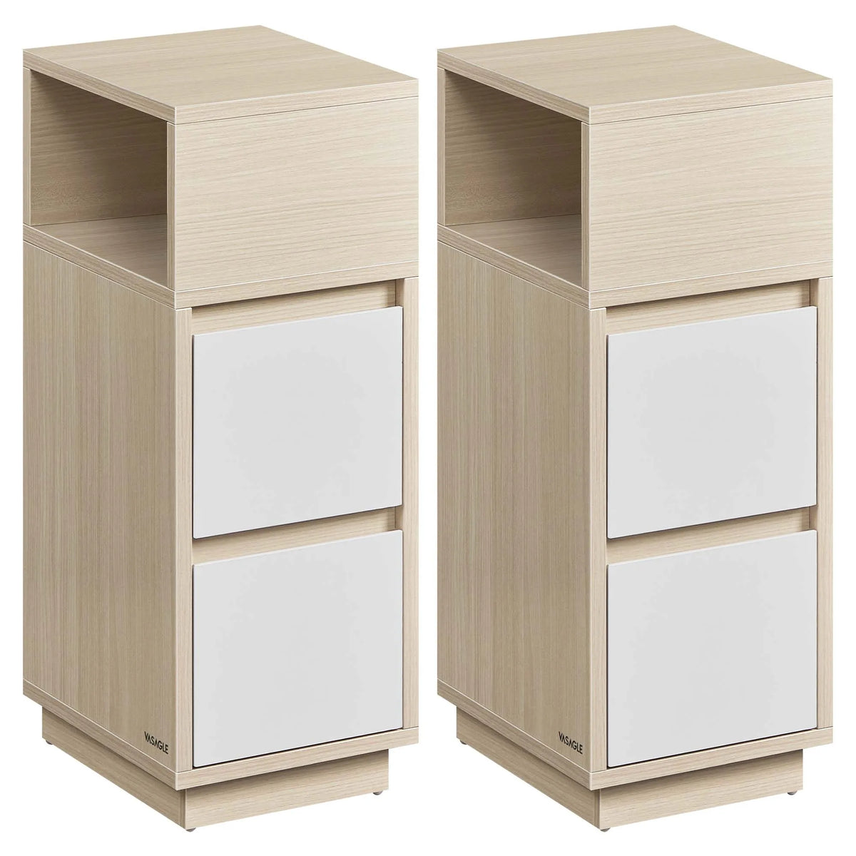 VASAGLE Slim Bedside Tables, Set of 2, Small Narrow Side End Tables with 2 Drawers, 1 Open Compartment Mounted to Face Left - vue 9 sur 9