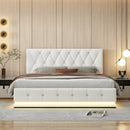 Upholstered Bed 140 x 200 cm with LED Lighting, Double Bed with Slatted Frame and Storage Space,No Mattresses