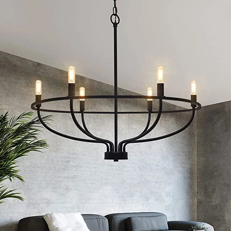Lustre industriel rétro en fer à 6 têtes pour décoration intérieure