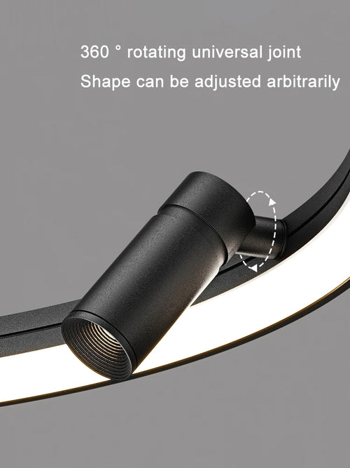 Einfacher und moderner LED-Kronleuchter mit schwarzem Ring als Pendelleuchte - vue 4 sur 9