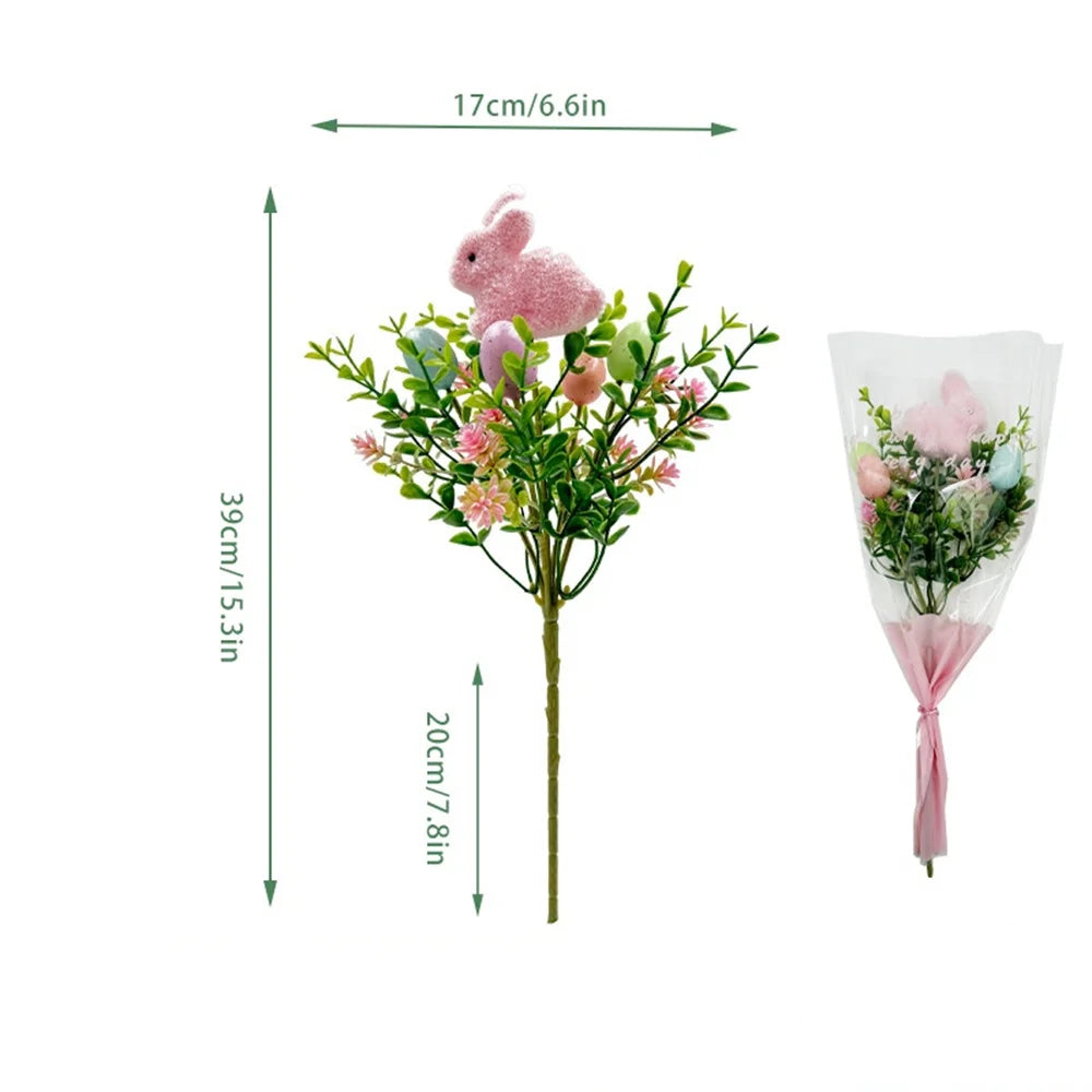 décoration florale artificielle de pâques avec lapins et œufs - vue 13 sur 16
