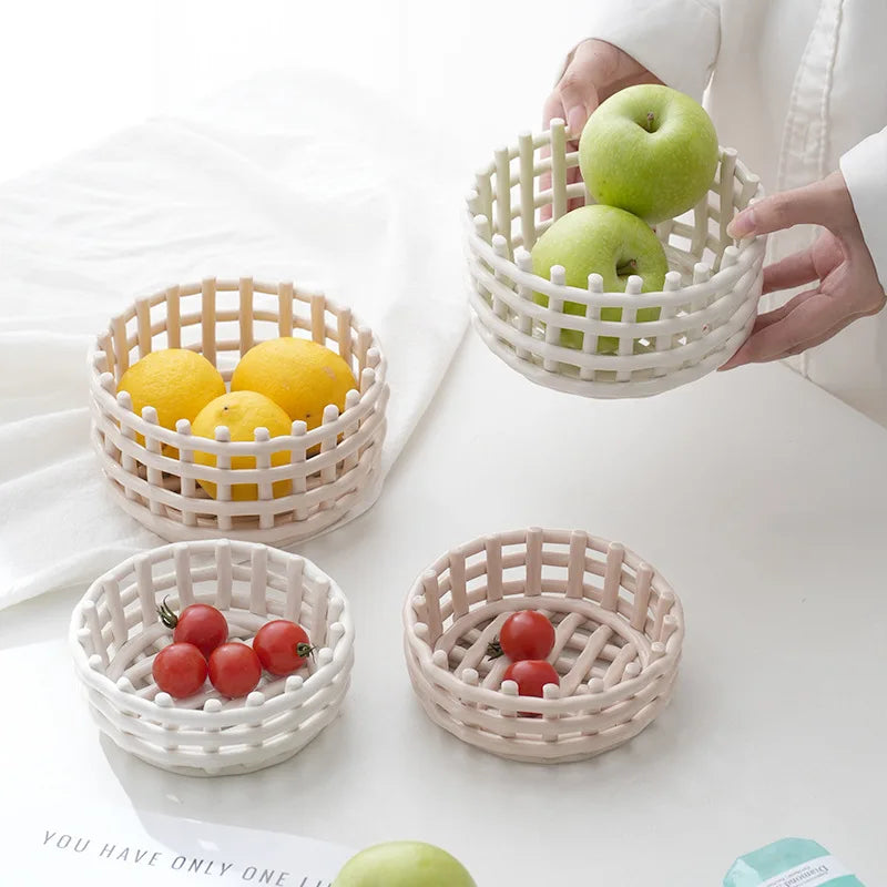 panier de rangement tissé en céramique pour décor et usages variés - vue 3 sur 8