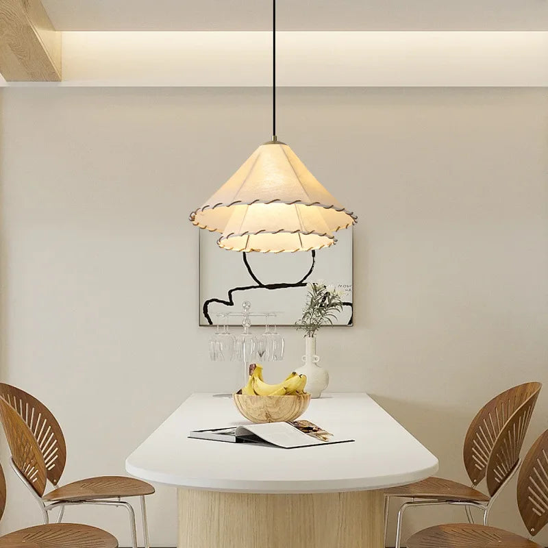 suspension Tissu nordique LED lumière Wabi Sabi pour salon décoration de la maison chambre créative coton lin chapeau