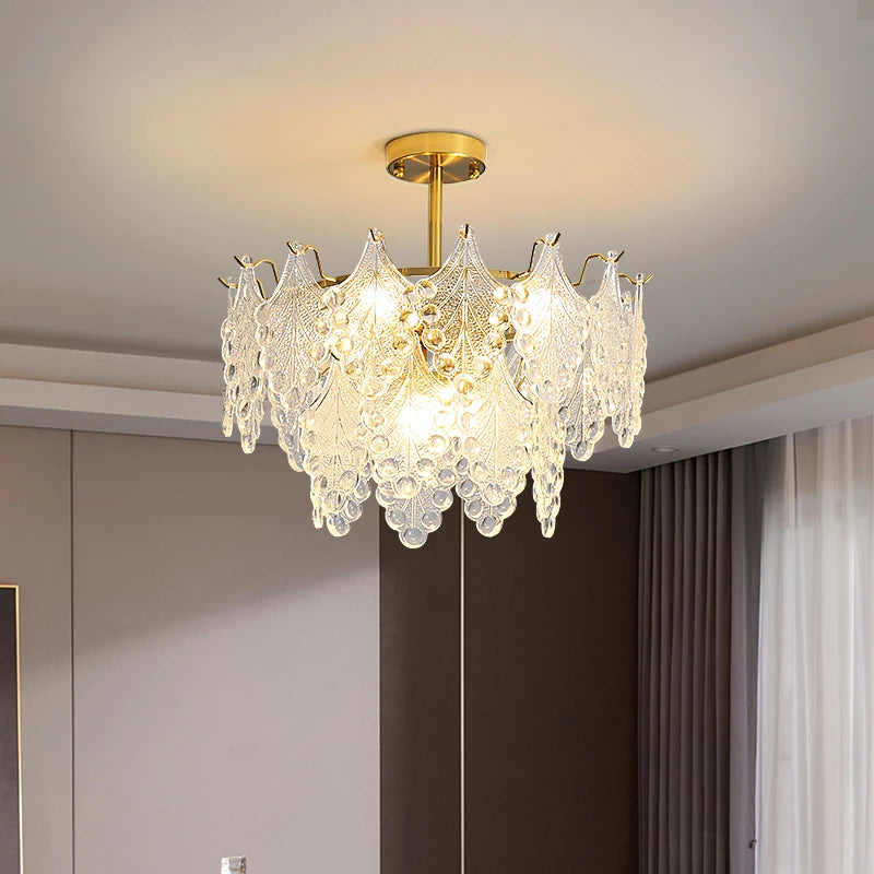 lustre moderne en verre 2023 feuilles gouttelette éclairage suspendu - vue 6 sur 12