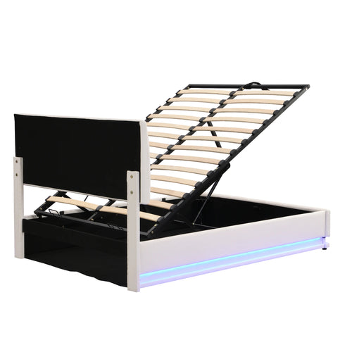 Upholstered Bed 140 x 200 cm with LED Lighting, Double Bed with Slatted Frame and Storage Space,No Mattresses - vue 6 sur 7