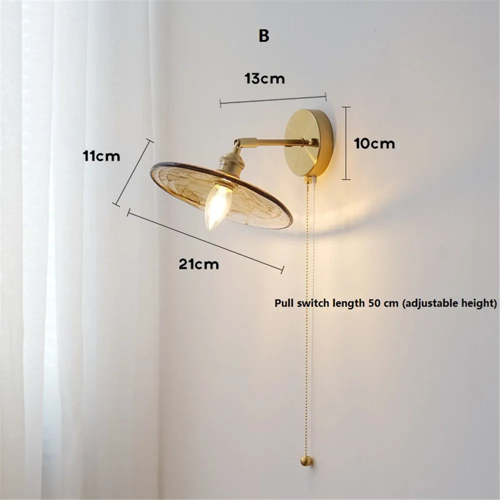 Retro Wandleuchte drehbar aus Glas und Kupfer mit Schalter - vue 9 sur 9