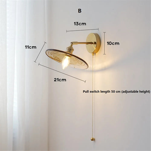 Retro Wandleuchte drehbar aus Glas und Kupfer mit Schalter - vue 10 sur 9