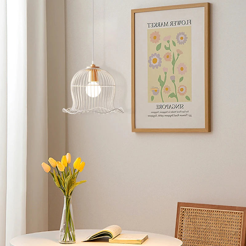 Suspension en métal blanc nordique forme de fleur Restaurant suspension lumière salon Table à manger E27 lustre éclairage 220 V - vue 6 sur 6