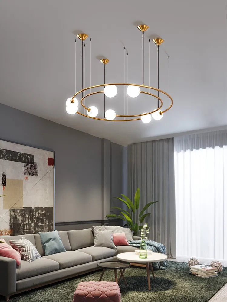 lustre moderne créatif orbite planète en verre led décoration café - vue 5 sur 8