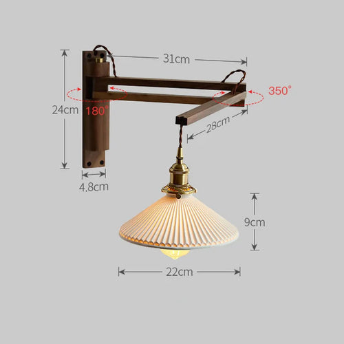 LED-Wandleuchte Retro Japanisch Teleskopisch aus Messing und Glas - vue 8 sur 15