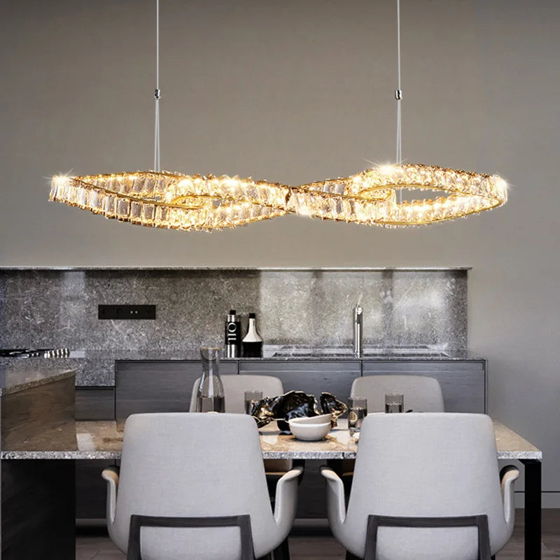 lustres modernes en cristal de luxe led suspendus dorés - vue 6 sur 10