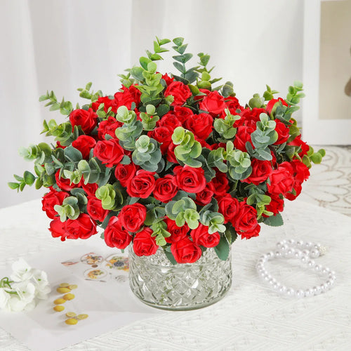 lot de 10 roses artificielles bouquet avec eucalyptus et pivoines décoratif