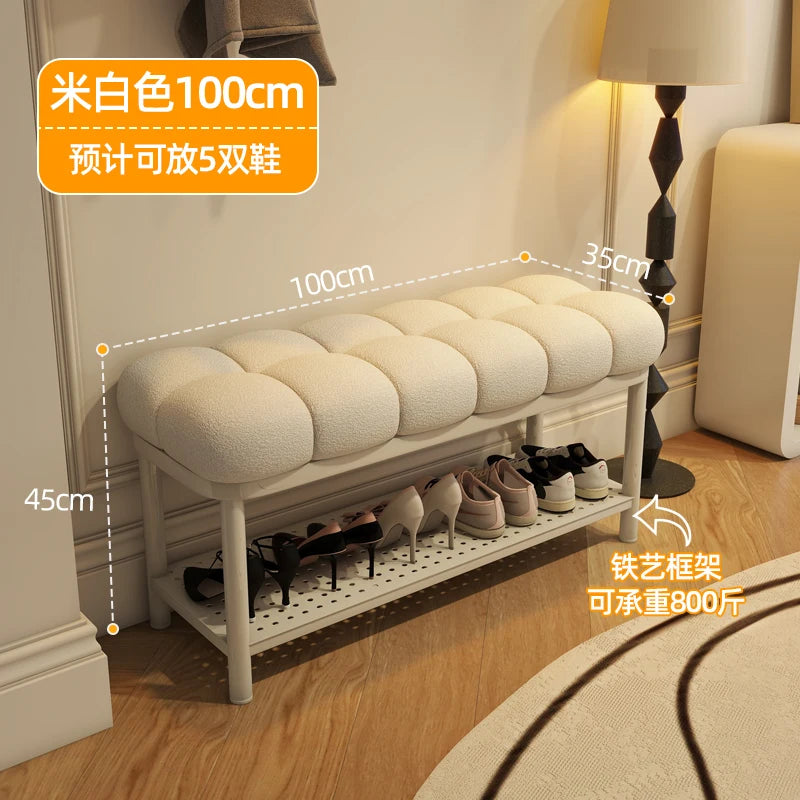 banc à chaussures en laine d'agneau luxe rangement créatif grande capacité - vue 8 sur 10