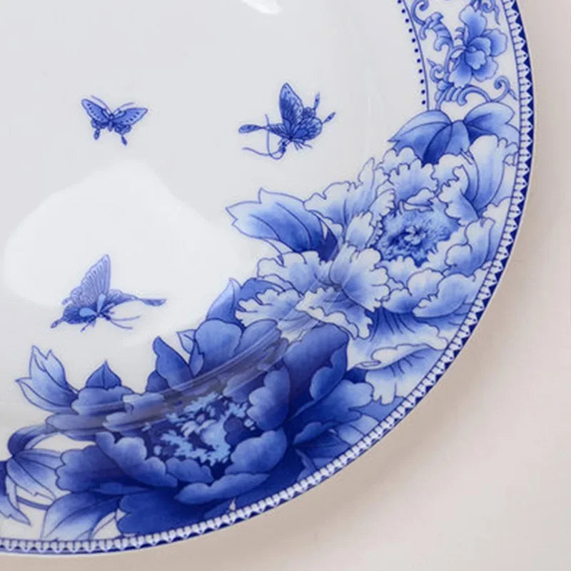 Assiettes porcelaine style chinois motif floral poisson