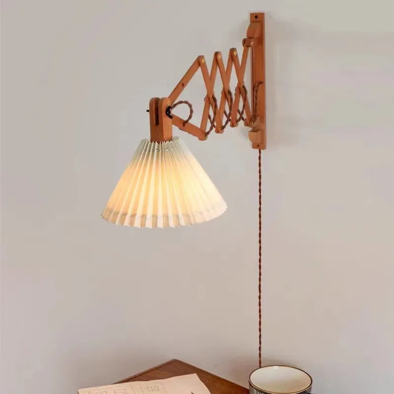 Sax applique moderne télescopique led lampe en bois salon japonais bras long créatif chambre chevet décoration maison lumière - vue 3 sur 8