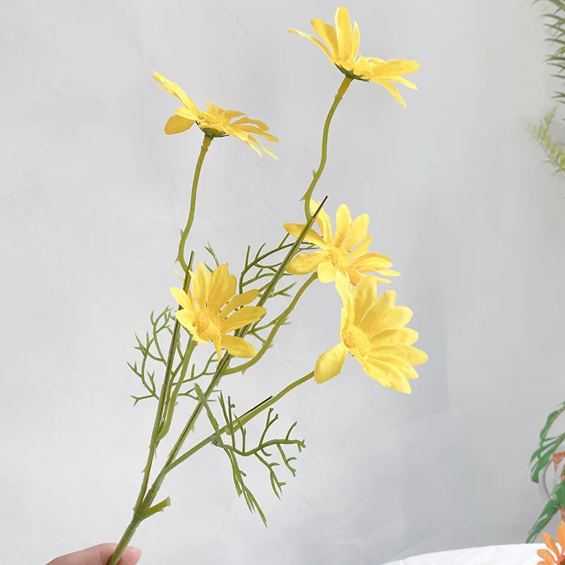 5 têtes de marguerites blanches fleurs artificielles pour décorations festives - vue 8 sur 11