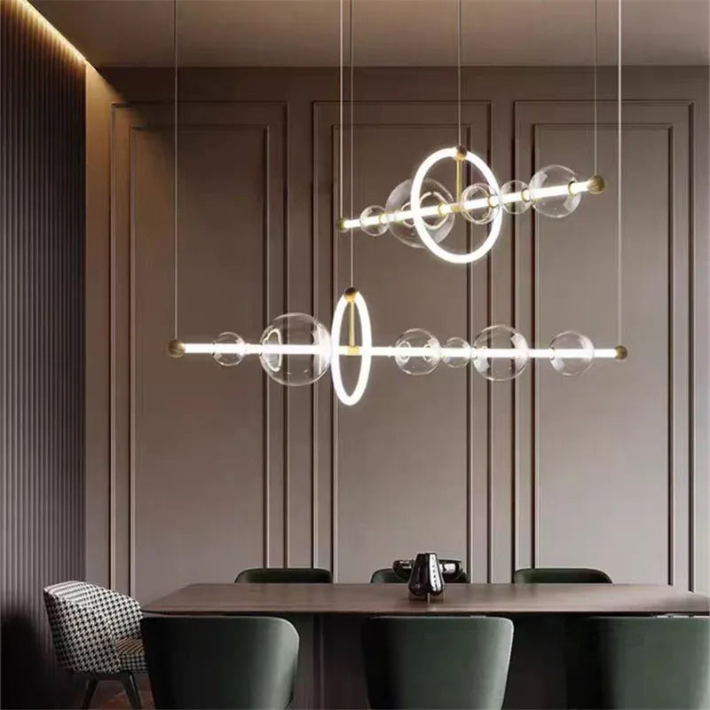 lustre de luxe à bulles longue bande éclairage led en verre transparent créatif - vue 4 sur 15