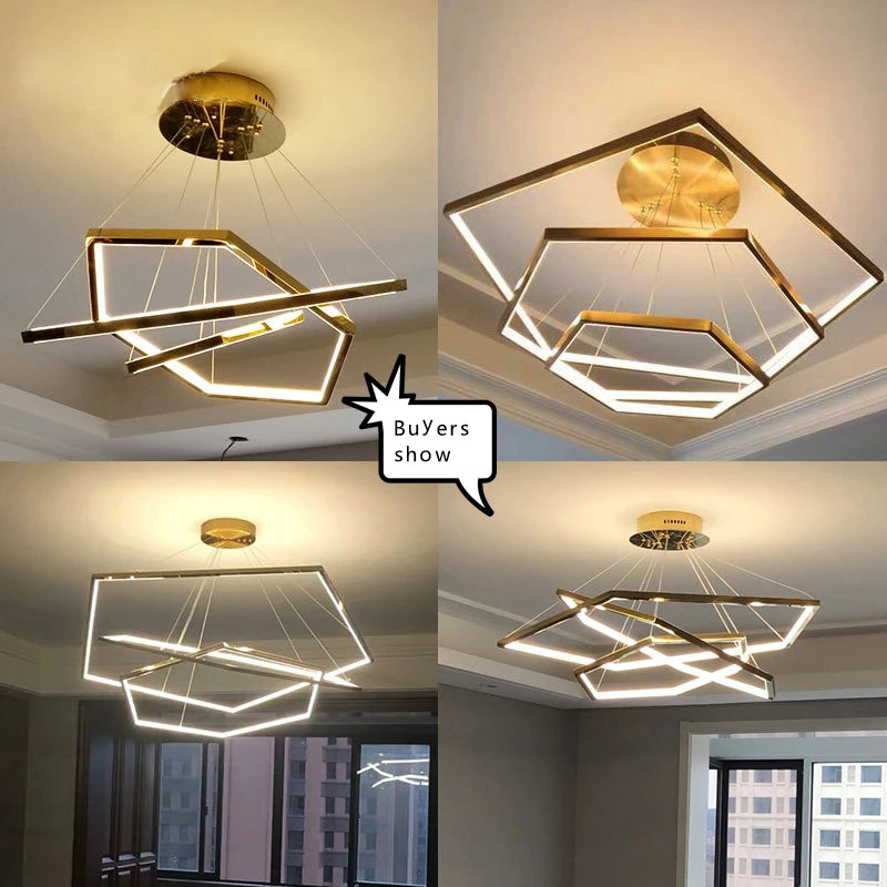Luxuriöser geometrischer Kronleuchter in Gold mit LED - vue 6 sur 14