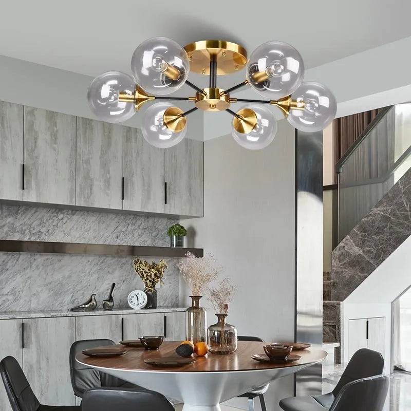 lustre boule led design en verre transparent et gris fumé - vue 6 sur 22