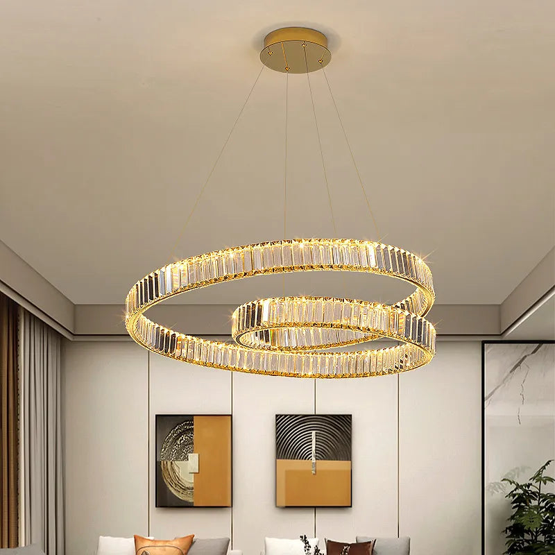 lustre cristal led luxe deco suspension - vue 2 sur 12