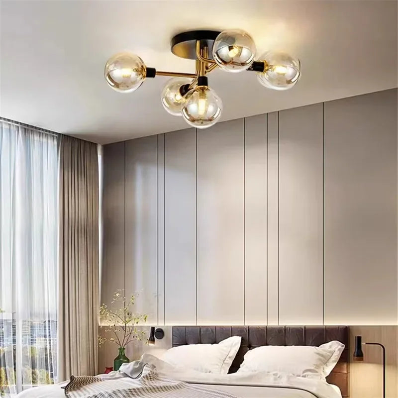 plafonnier nordique led en verre et métal pour intérieur loft